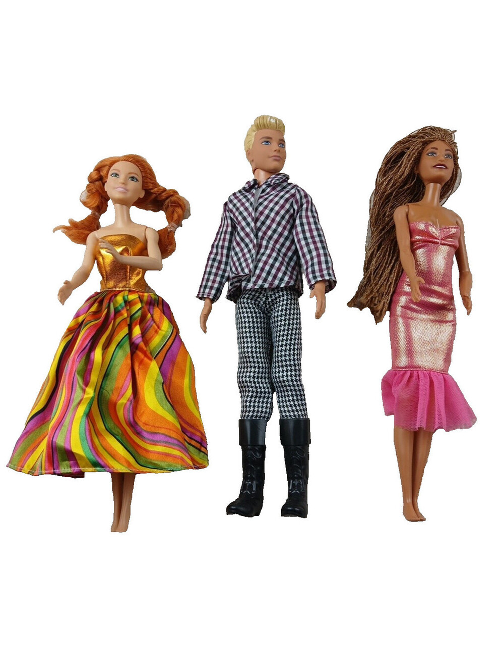 Mattel Barbie Lot of 3 2016 Dolls Ken Blonde Blue eyes Boots, 2 Females Dressed